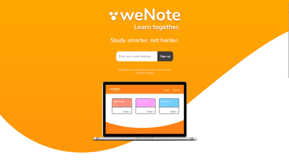 The landing page for weNote